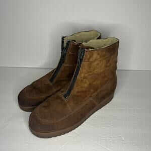 Vintage 70s Hush Puppies Brown Suede Leather Sherpa Boots